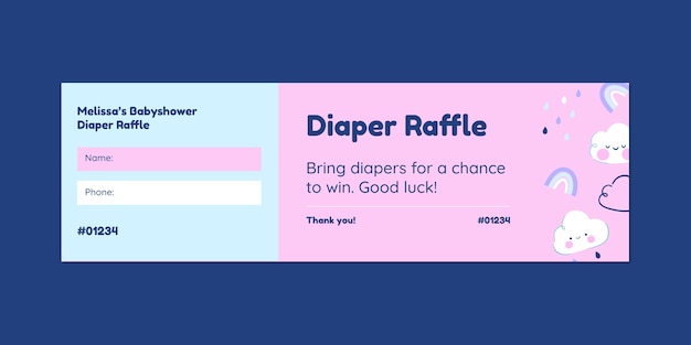 Hand drawn cute baby shower diaper small raffle ticket