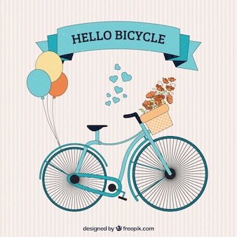 Download Free Vector Hand Drawn Cute Bicycle With Balloons Background