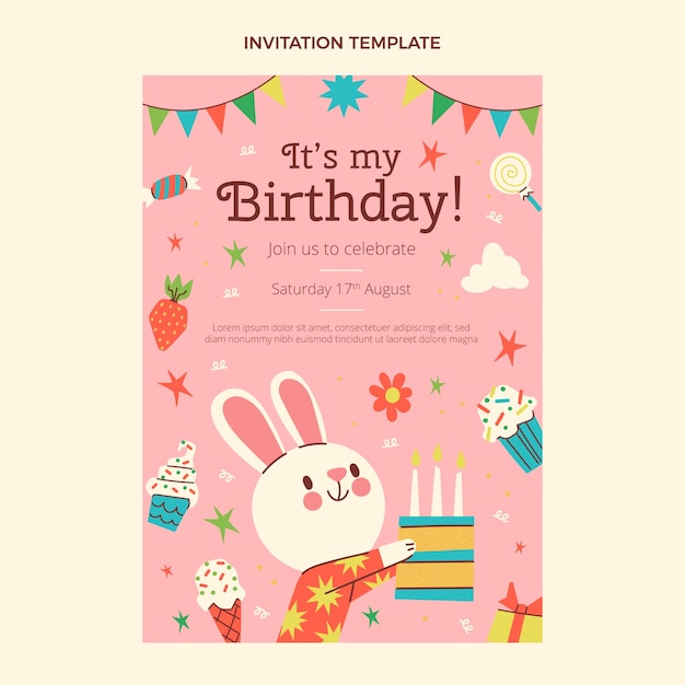 Free vector hand drawn cute birthday invitation