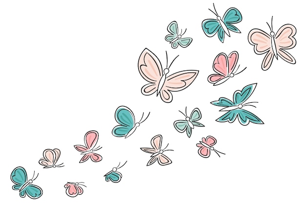 Hand drawn cute butterfly outline background