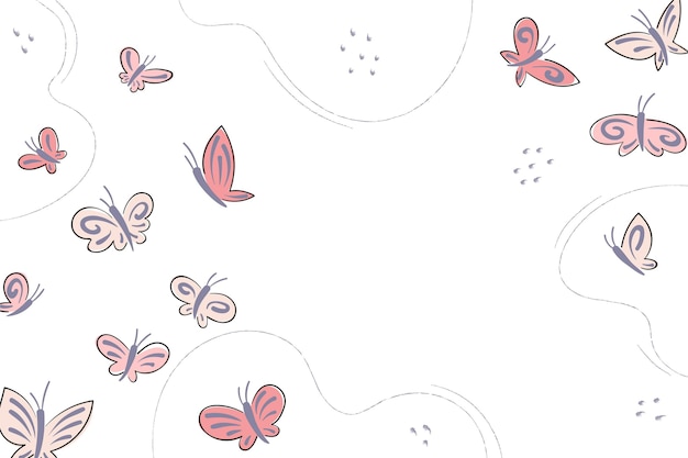 Hand drawn cute butterfly outline background