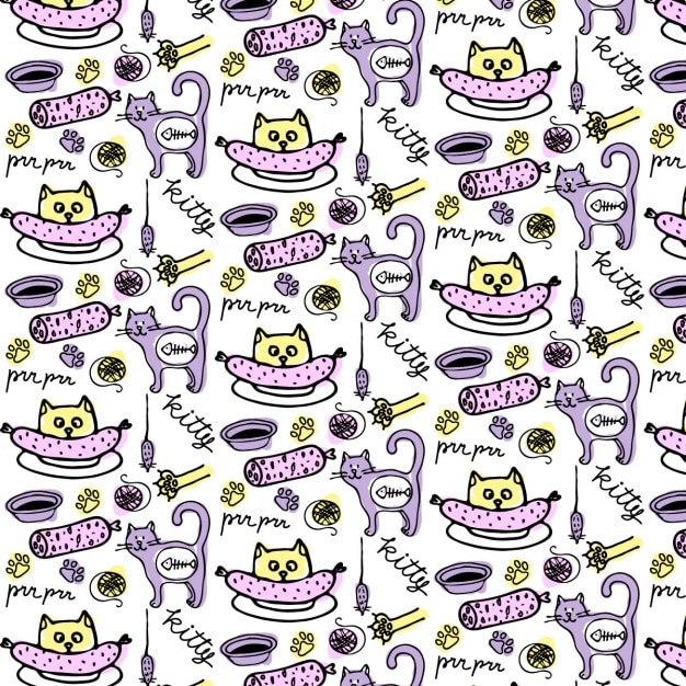 Free vector hand drawn cute cat pattern