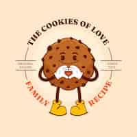 Vettore gratuito logo di biscotto con gocce di cioccolato carino disegnato a mano