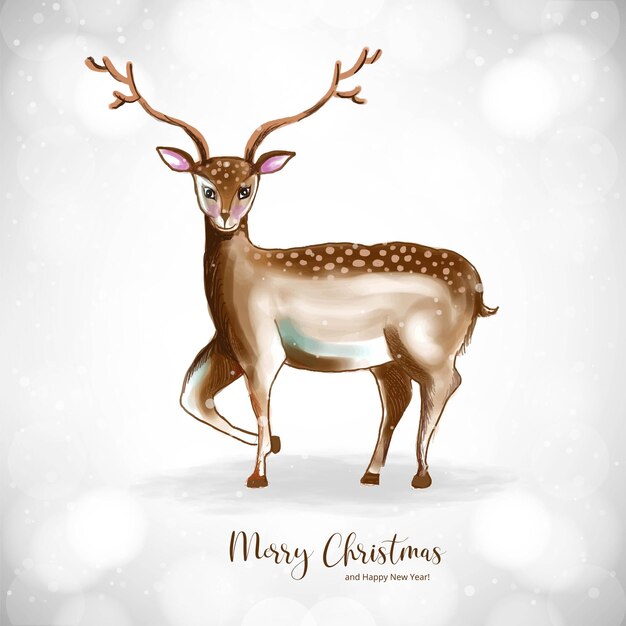 Hand drawn cute christmas deer on card background