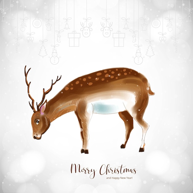 Free vector hand drawn cute christmas deer on card background