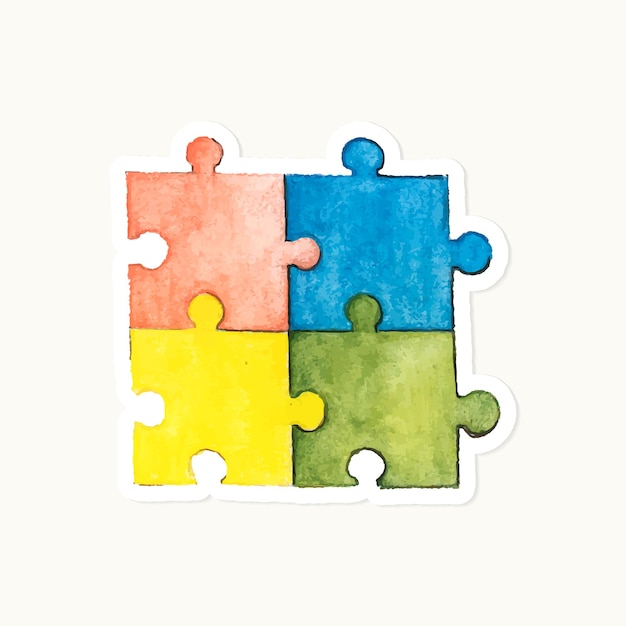 무료 벡터 손으로 그린 귀여운 다채로운 퍼즐 스티커 벡터