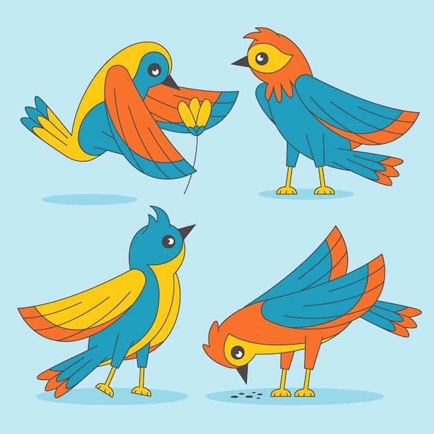 Free vector hand drawn cute colorful robins