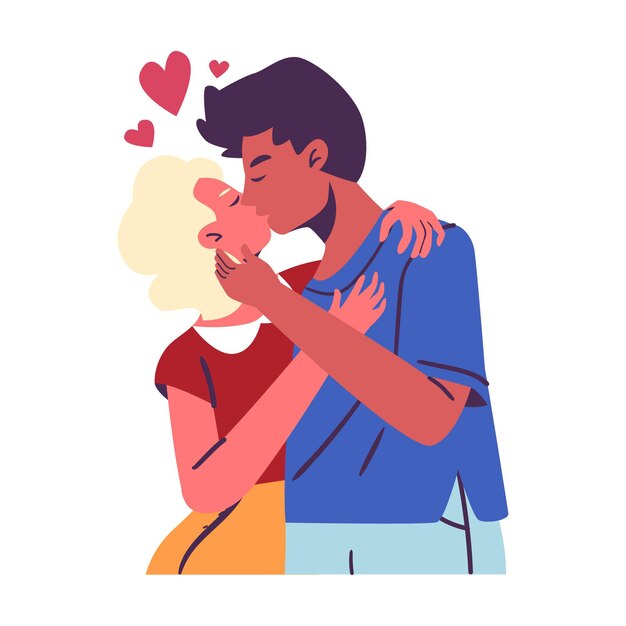 手描きのかわいいカップルのキス