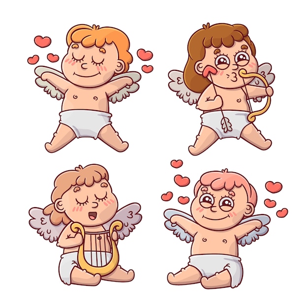 Hand drawn cute cupid character pack