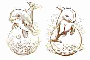 Free vector hand drawn cute dolphin paying with ball