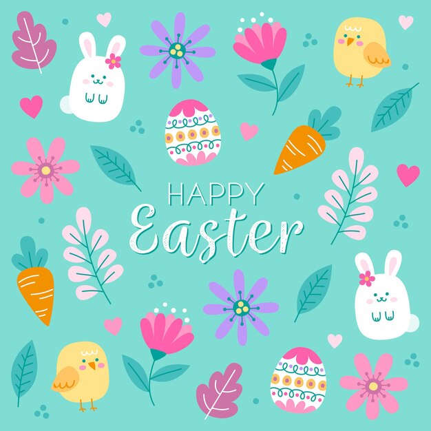 Hand drawn cute easter illustration with bunny