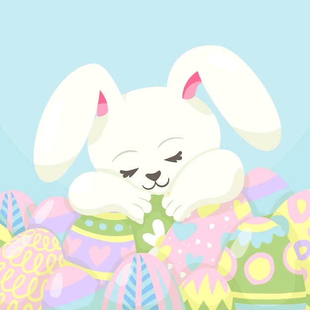 Free vector hand drawn cute easter illustration with bunny