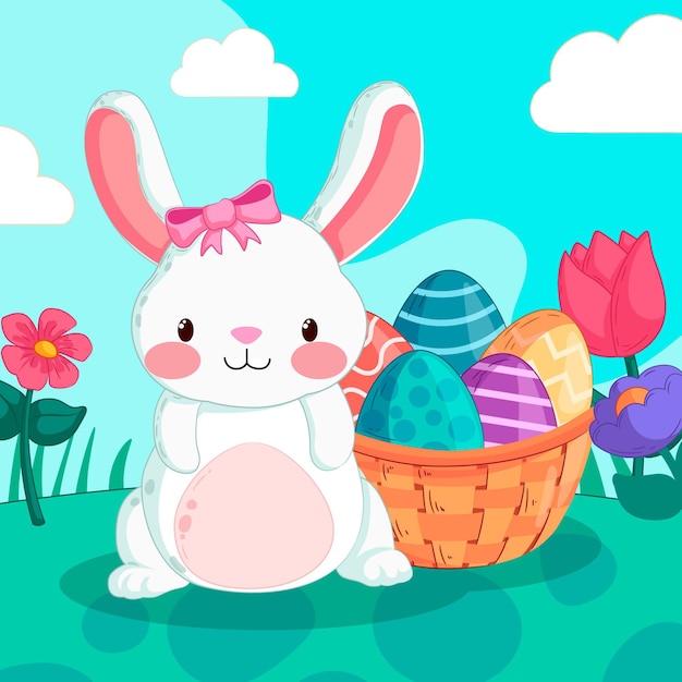 早割ex バニーと手描きのかわいいイースターイラスト 無料のベクター | イラスト