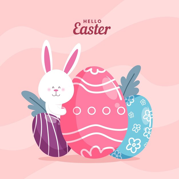 Hand drawn cute easter illustration with bunny