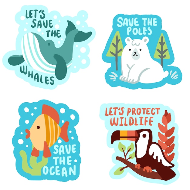 Free vector hand drawn cute ecology badges