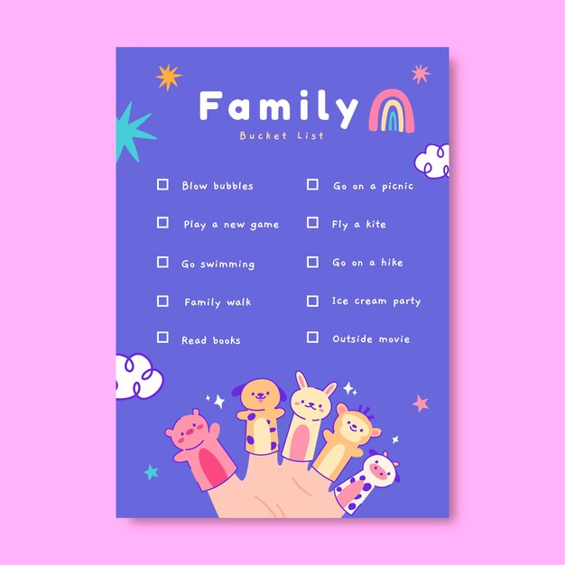 Hand drawn cute family bucket list