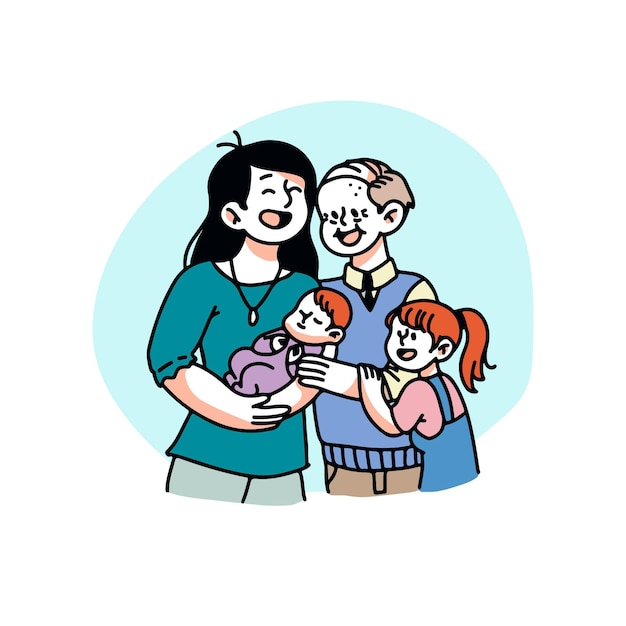 Нарисованная рукой милая семейная иллюстрация