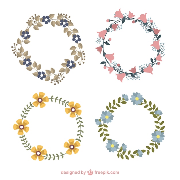 Hand drawn cute floral wreaths with different flowers