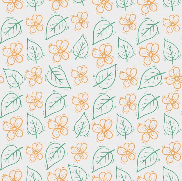 hand drawn cute flowers with leaves pattern