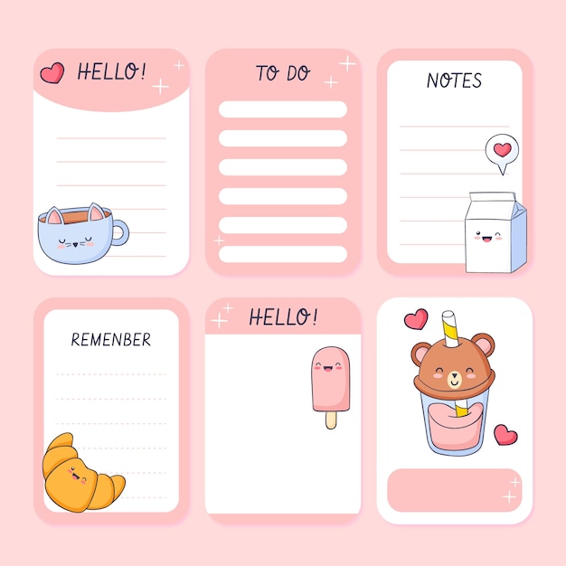 Hand drawn cute food notes templates