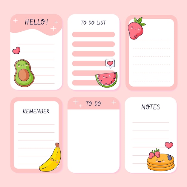 Hand drawn cute food notes templates