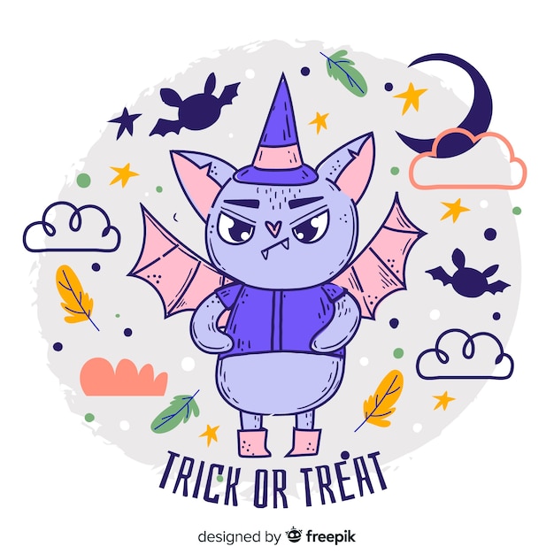 Vettore gratuito disegnato a mano di simpatico pipistrello di halloween