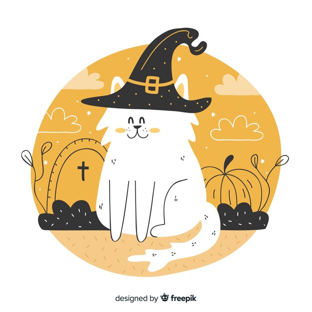 かわいいハロウィーン猫の手描き