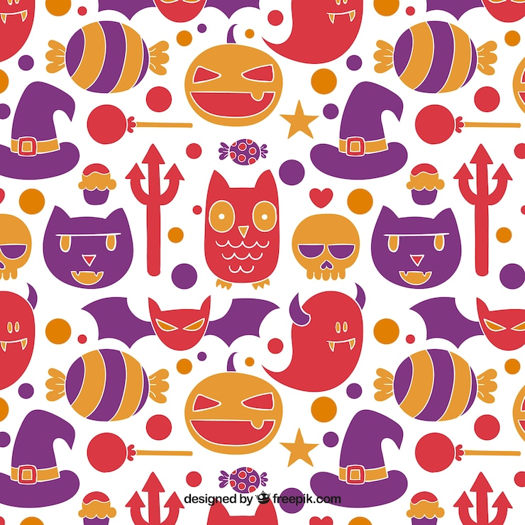 Free Vector hand drawn cute halloween pattern