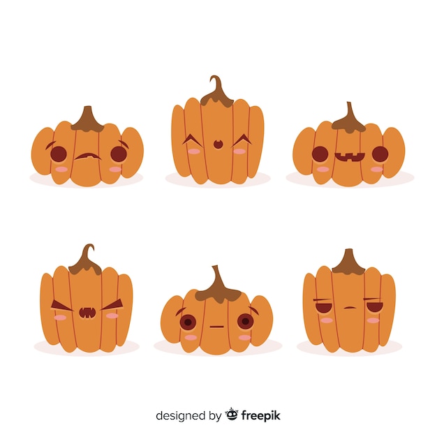 Free vector hand drawn cute halloween pumpkin collection