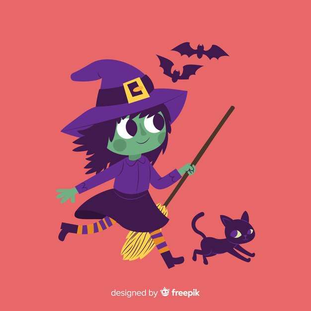 手描きかわいいハロウィーン魔女