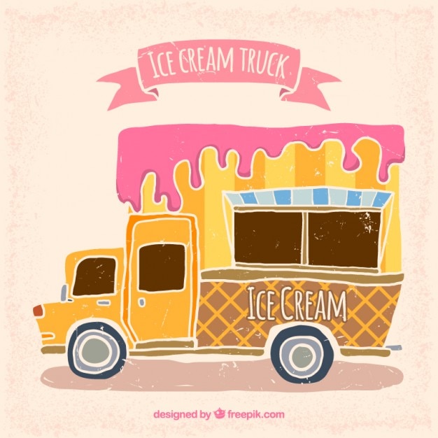 Free vector hand drawn cute ice cream truck