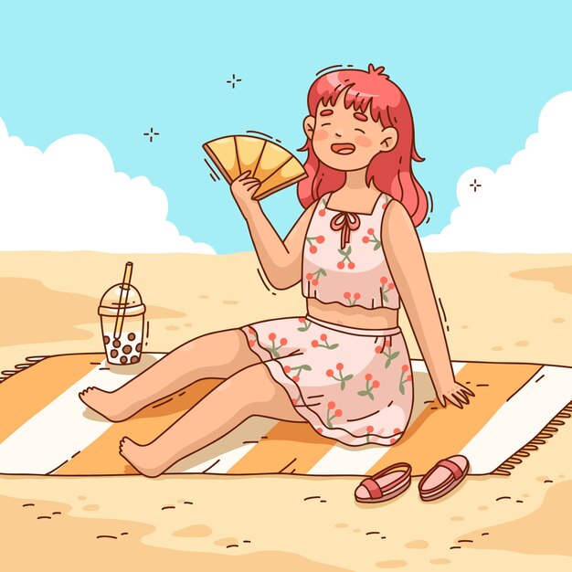 無料ベクター 夏の季節の手描きのかわいいイラスト