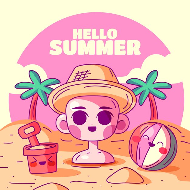 Free Vector hand drawn cute illustration for summer season