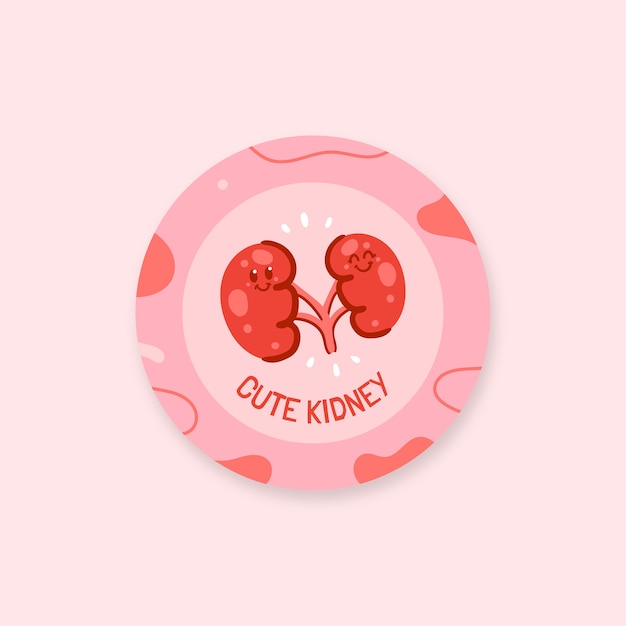 Free vector hand drawn cute kidney circle sticker