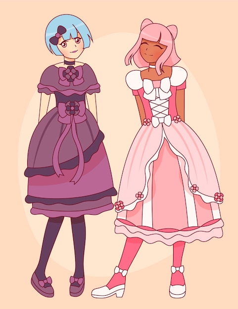 Free vector hand drawn cute lolita style girls