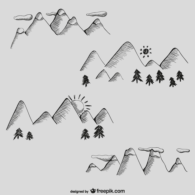 Vettore gratuito disegnati a mano montagne carino