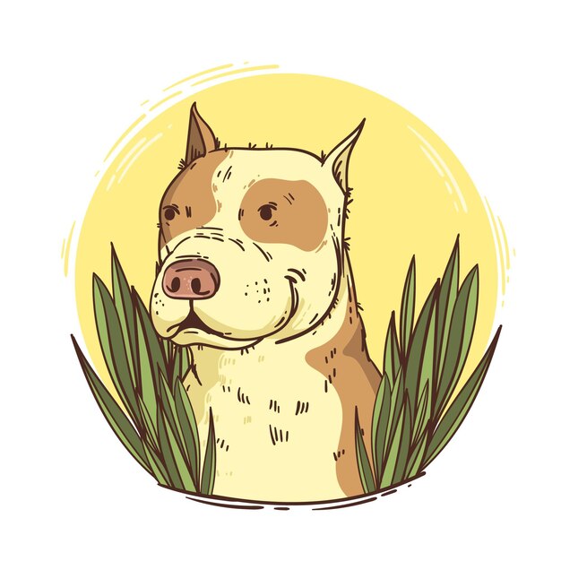 Hand drawn cute pitbull illustration