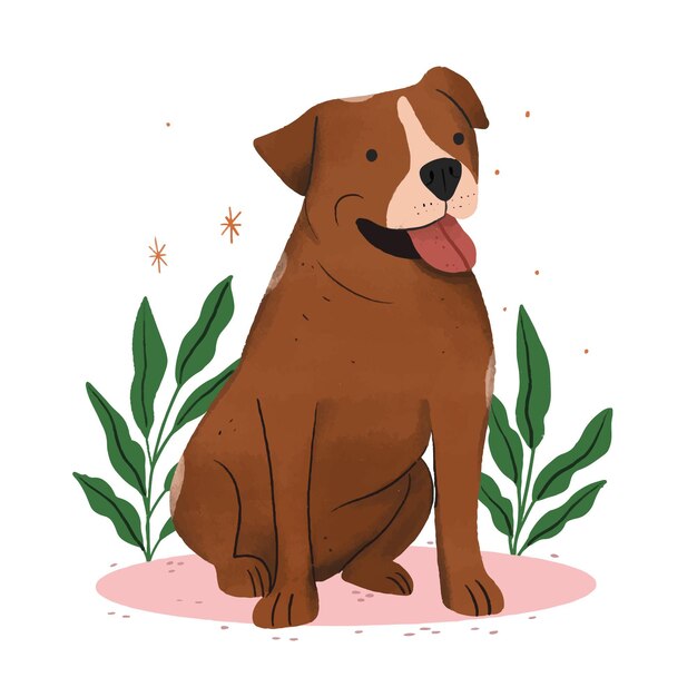 Hand drawn cute pitbull illustration