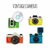 Free vector hand drawn cute polaroid cameras