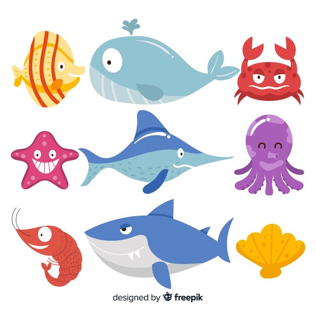 Коллекция рисованной милые морские животные