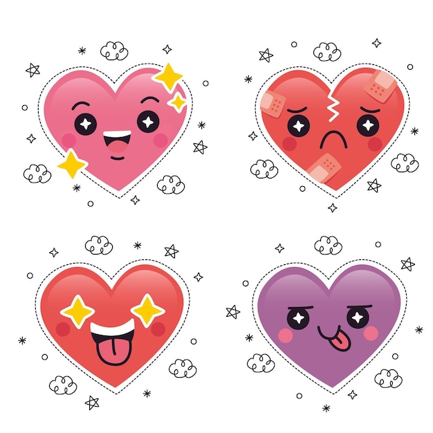 Free vector hand drawn cute stickers collection