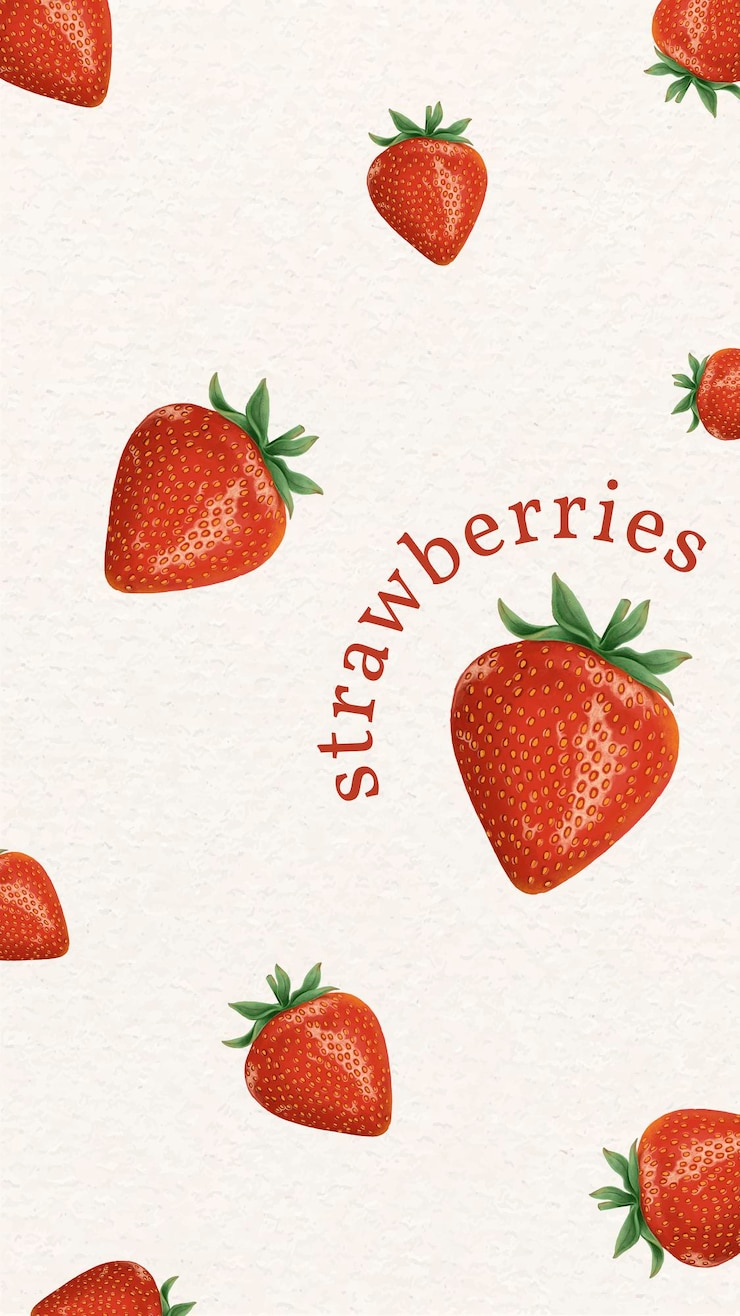 Free Vector hand drawn cute strawberry pattern on a yellow mobile background template