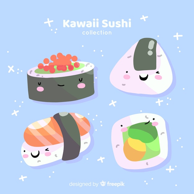 Vettore gratuito collezione di sushi carino disegnato a mano