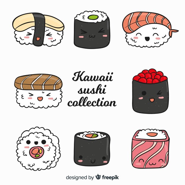 Hand drawn cute sushi collection