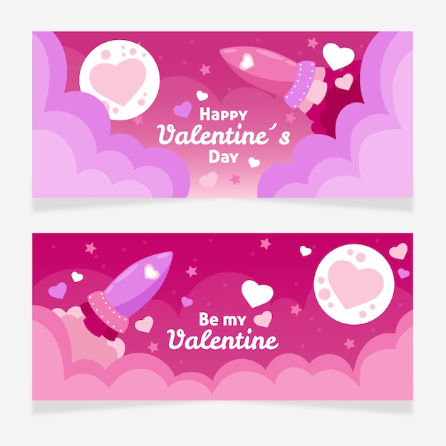 Hand drawn cute valentine's day banners