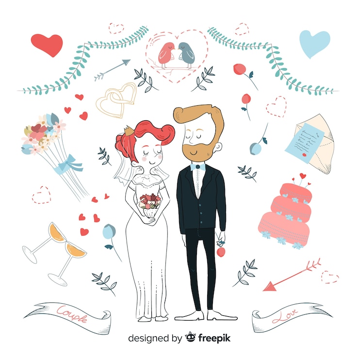 Free Vector hand drawn cute wedding couple