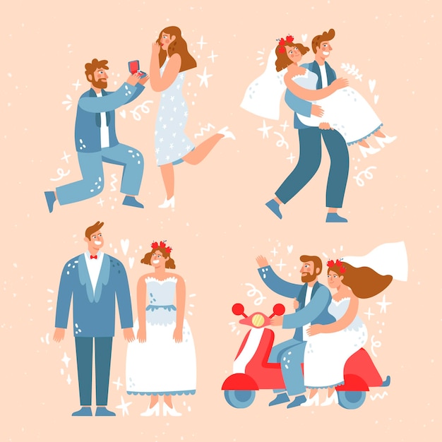 Free Vector hand drawn cute weeding collection