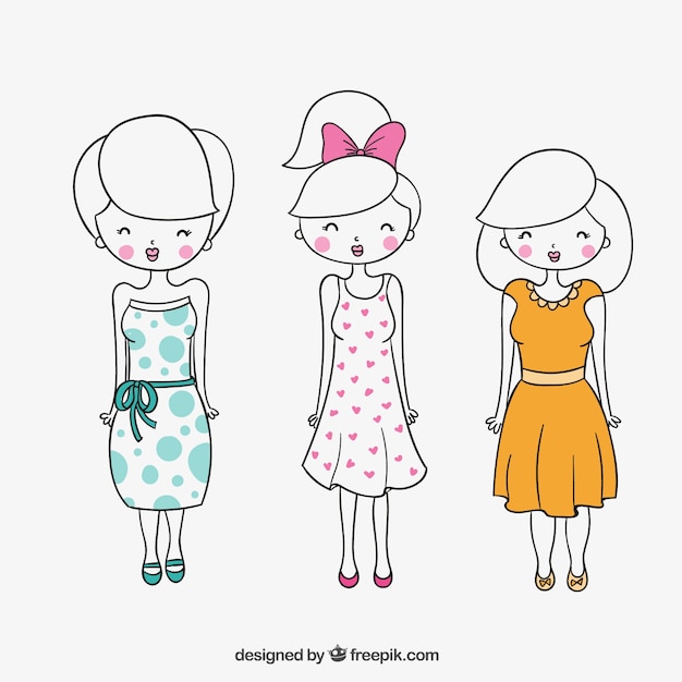 Free vector hand drawn cute women