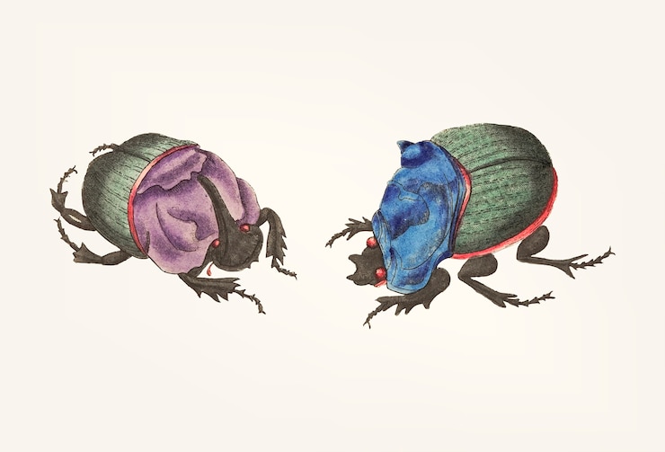 Free Vector hand drawn of cyanean beetles bowing to each other