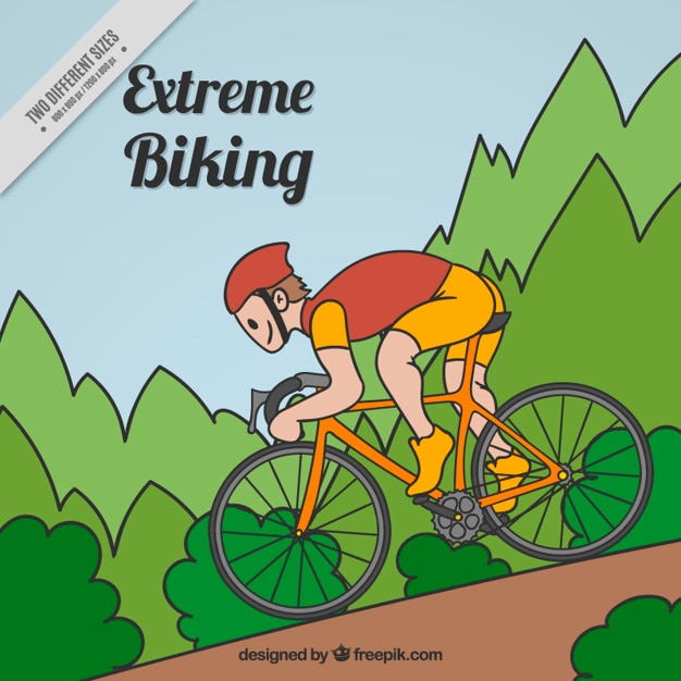 Free vector hand drawn cyclist in the nature background